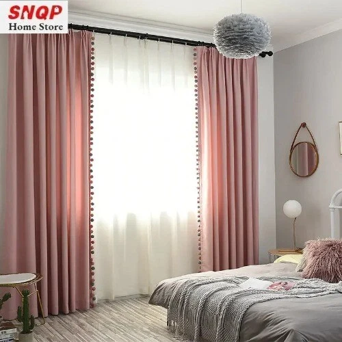 Pink Blackout Curtains Living Room Cotton Linen Curtains  Shading Window Drapes - Image 2 of 4