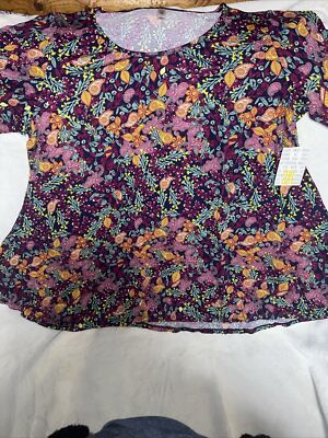 Lularore Perfect T Tunic Medium 12/18 Blue Purple Paisley Cherry Blossom Peony
