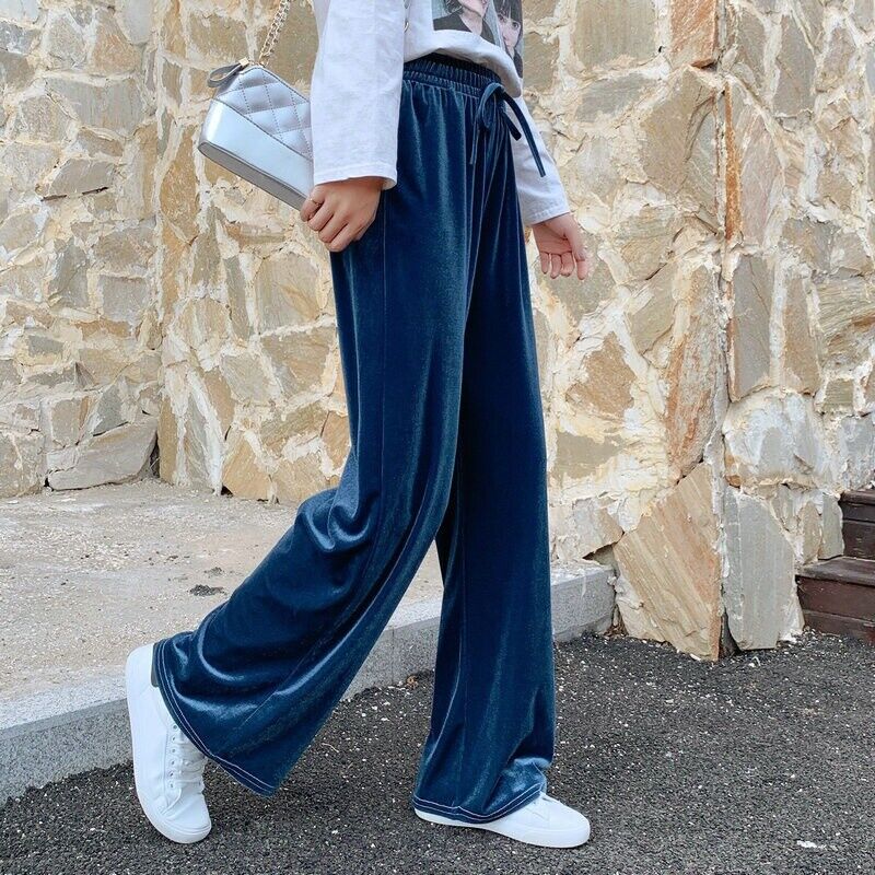 Women Velvet Pants Wide Leg Trousers Drawstring Elastic Women Velvet Pants Wide Leg Trousers Drawstring Elastic