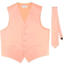 Men's Dress Vest  NeckTie Solid PEACH Color Neck Tie Set for Suit or Tux sz 3X