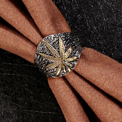 Two Tone 925 Silver Men Ring Creative Women Leaves Shape Jewelry Sz 6-10