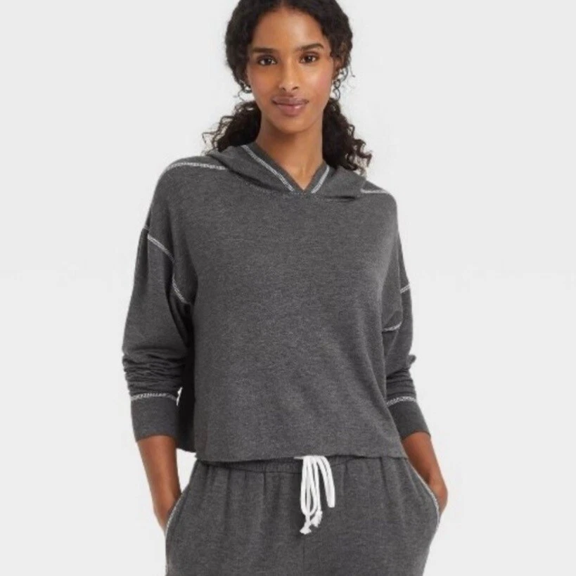 Colsie Dark Gray Soft Cropped Loungewear Hoodie Size Small NWT