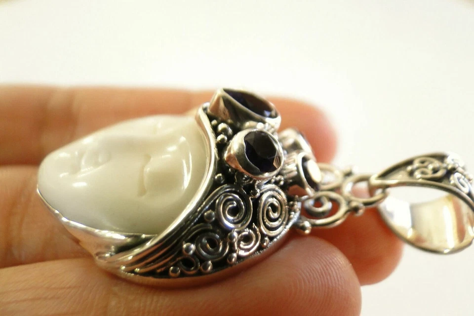 Purple Amethyst Balinese Goddess Face Close Eye 925 Sterling Silver Pendant — 第 3/4 张图片