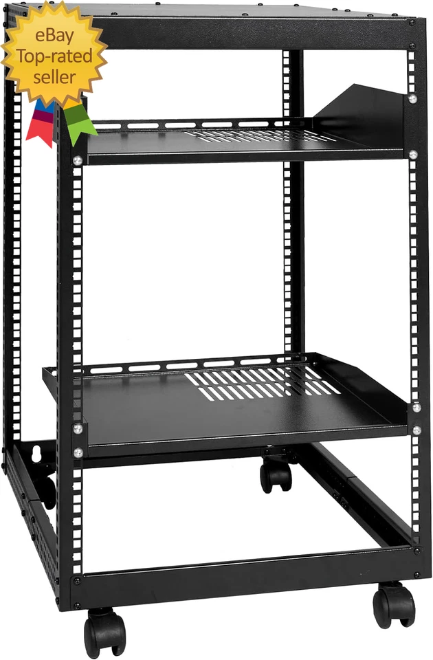 15U Open Frame Server Rack 23''-40'' Adjustable Depth Free Standing or Wall - Image 2 of 4