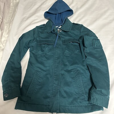 RVCA Women’s Navy Teal Hooded Jacket With Snap Button And Zipper Size XS 
