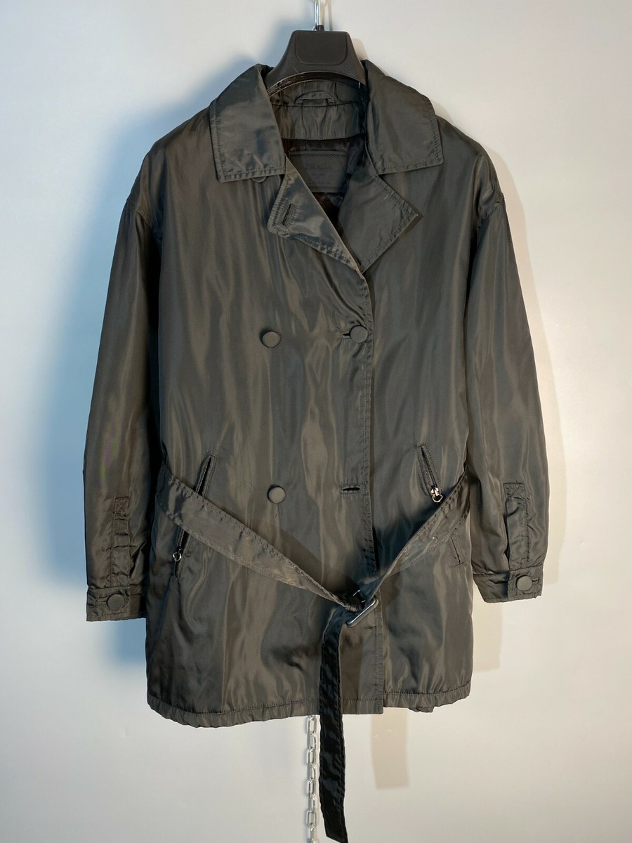 Vintage Prada Womens Nylon Double Breasted Belt Coat Jacket