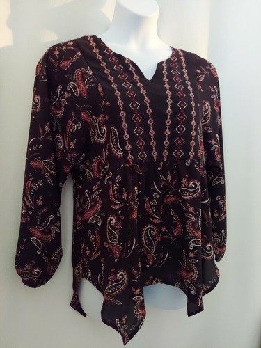 Camicetta Style & Co taglia M top donna ricamata stampa paisley collo spacco manica L - Foto 2 di 11