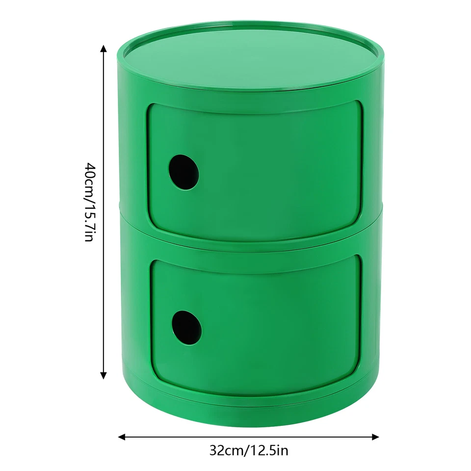 Mesita de noche redonda 2/3 niveles unidad de almacenamiento con cajones y puerta corredera Foto 4 de 4