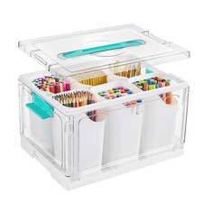 24 QT Clear Plastic Craft Organizer with 6 Detachable Inserts, Art Supply and...