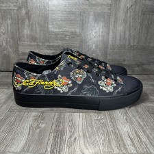 Ed Hardy Low Top Sneaker Tattoo Print Mens 11 Black Canvas EH06315900 NEW
