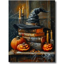 Halloween Witch Hat Book Diamond Painting Kit 12 x 16 Inch 5D DIY Craft