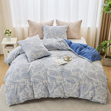 Navy Blue Jacquard Floral Duvet Cover Set, 100 Cotton, Queen Size, 3 Pcs