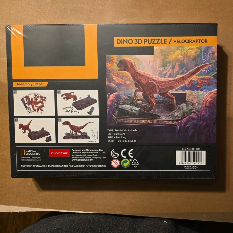 National Geographic Velociraptor Dinosaur 3D Puzzle 63 Pieces, No Tools No Glue - Image 2 of 2