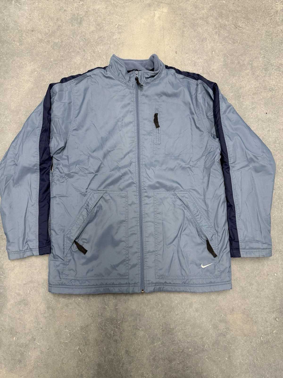 Y2K Nike Nylon Fleece Lined Full Zip Winter Jacket Blue Sz M