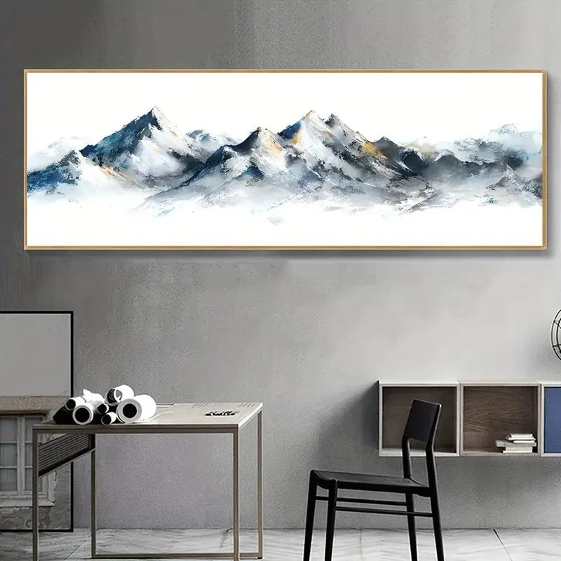 Panoramic Minimalist Abstract Mountain Painting Canvas Wall Art Home Decor