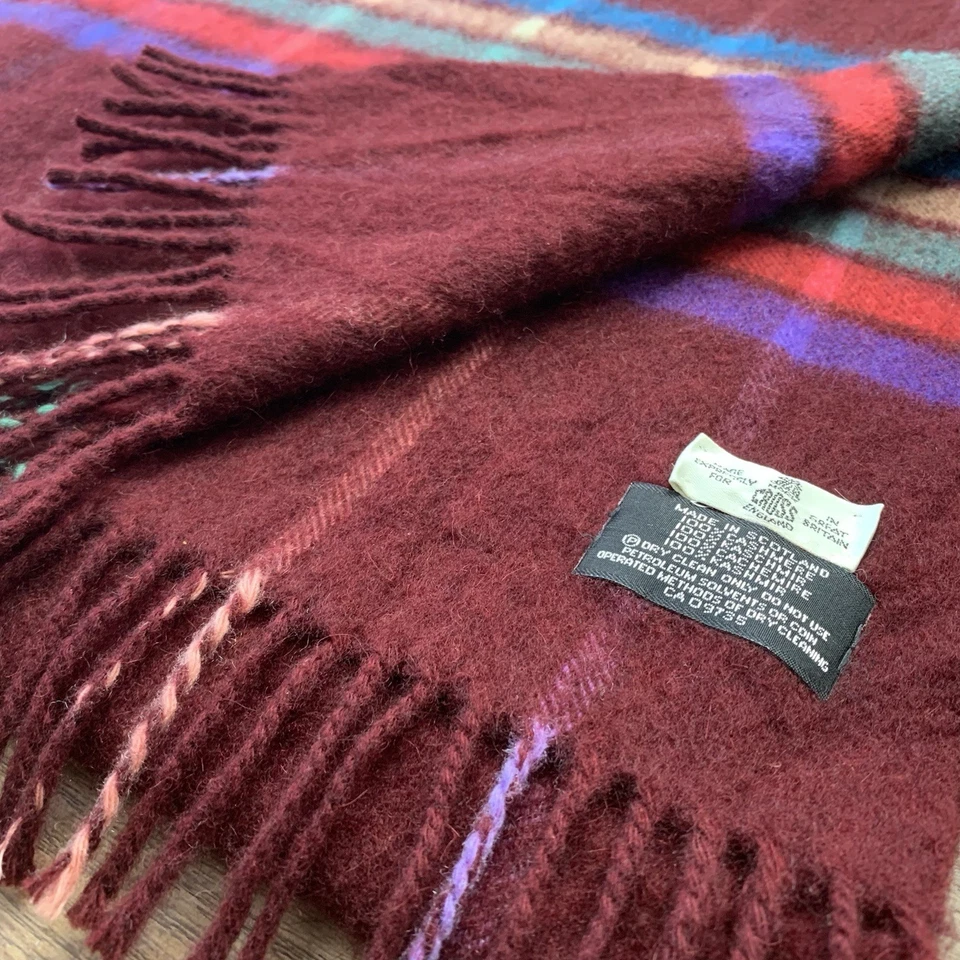 "Bufanda silenciador vintage Mark Cross 100 % cachemir unisex con flecos 69""x14"" Escocia" Foto 4 de 4