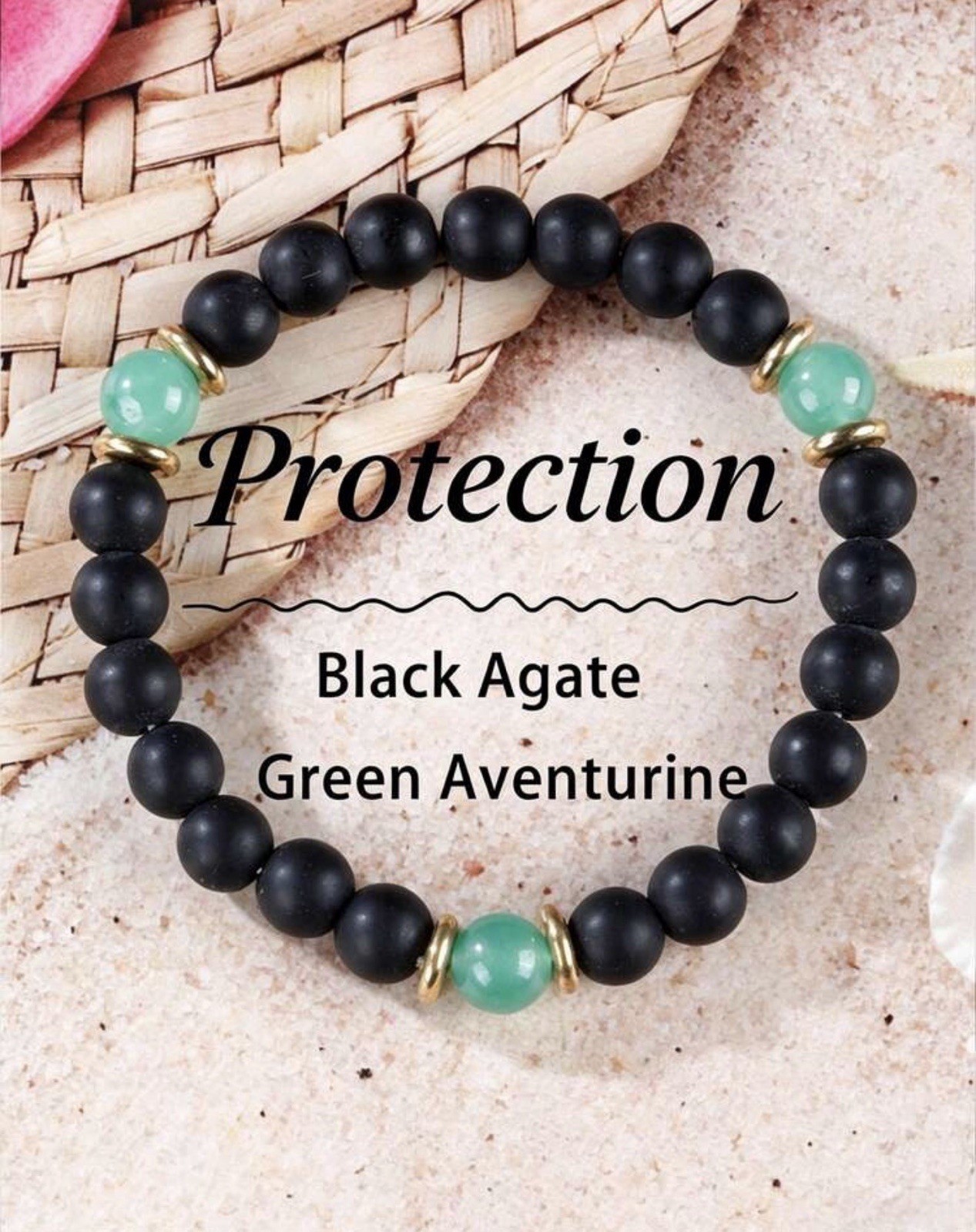 Bracelet double pierres en agate noire et aventurine verte pour homme et femme, perles 8mm
