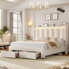 Queen LED Bed Frame with Charging Station and 2 Storage Drawers