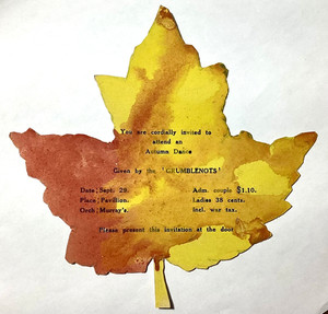 BERLIN, NH 1918- WW1 “GRUMBLENOTS” DANCE INVITATION, PAVILLION “WAR TAX INCL.”