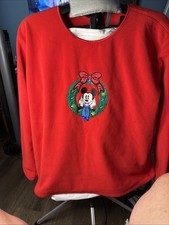 Disney Mickey Mouse Christmas Fluffy Fleece Sweatshirt Crew Womens Size 2XL Red