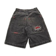 Mens Y2K Denim Shorts Baggy Streetwear Embroidered Loose Fit Jeans Size M