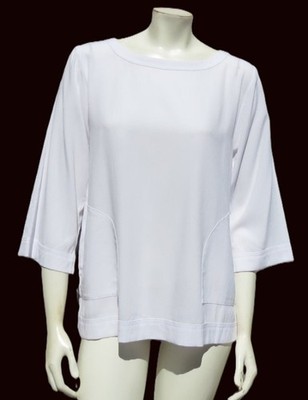 LINEA by Louis Dell Olio US women s M White Popover Rayon Crepe Boxy Blouse Top
