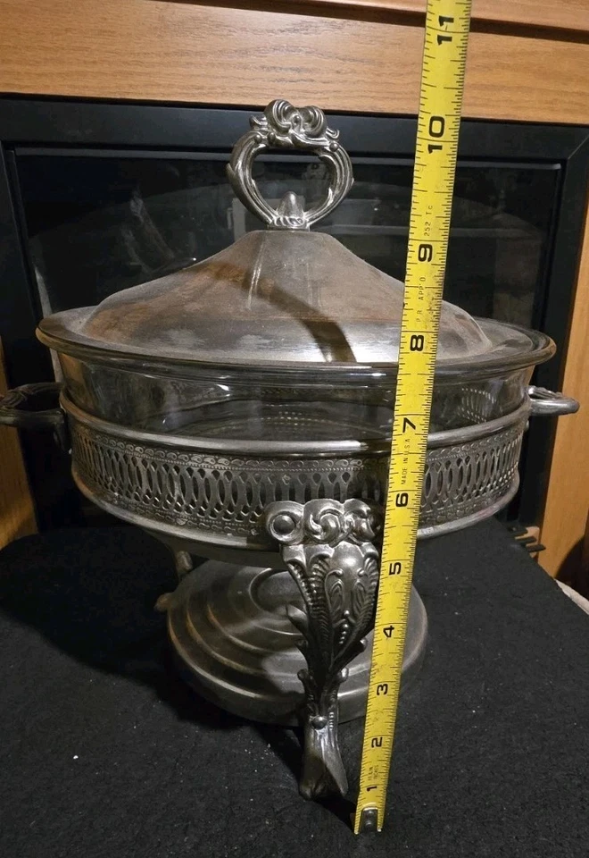 PYREX Vintage LG Glass Bowl & Silver Plated Marinex chafing Serving dish & Lid - Image 2 of 4