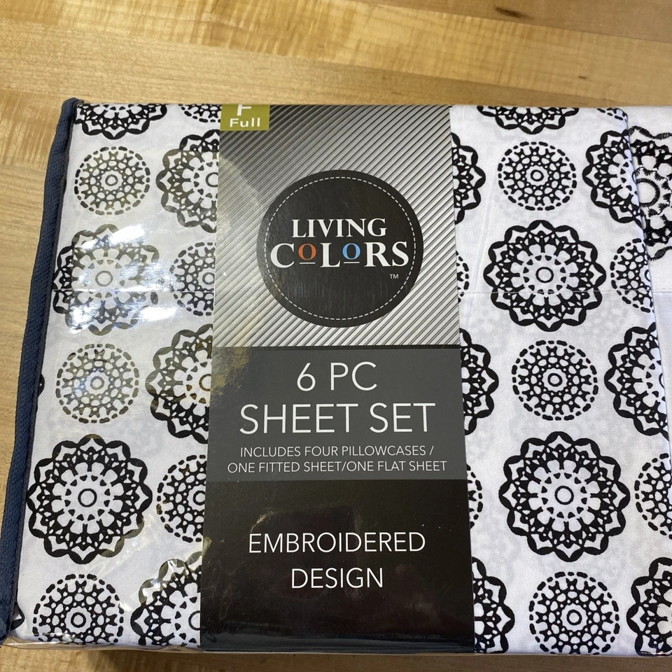 Hoja de 6 piezas color blanco y negro Living Colors tamaño completo. Nuevo en paquete. Foto 2 de 3