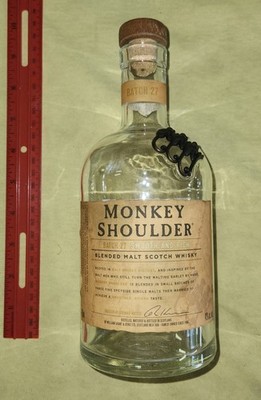 Empty 750ml Monkey Shoulder Scotch Whiskey Bottle Lid Cork Import New York