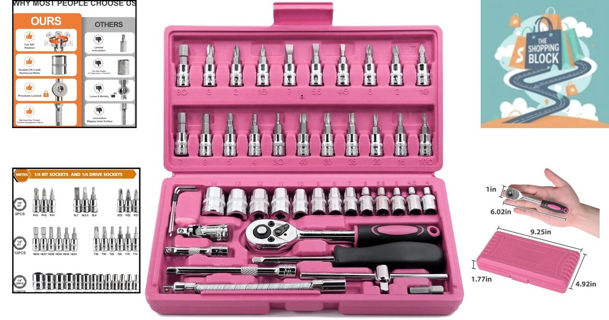 46-Piece Pink 1/4 Inch Drive Socket Set with Storage Case | eBay