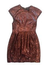 Toccin 4 S Dress Cocktail Sequin Shard Sculpted Red Burgundy Brown S Glam