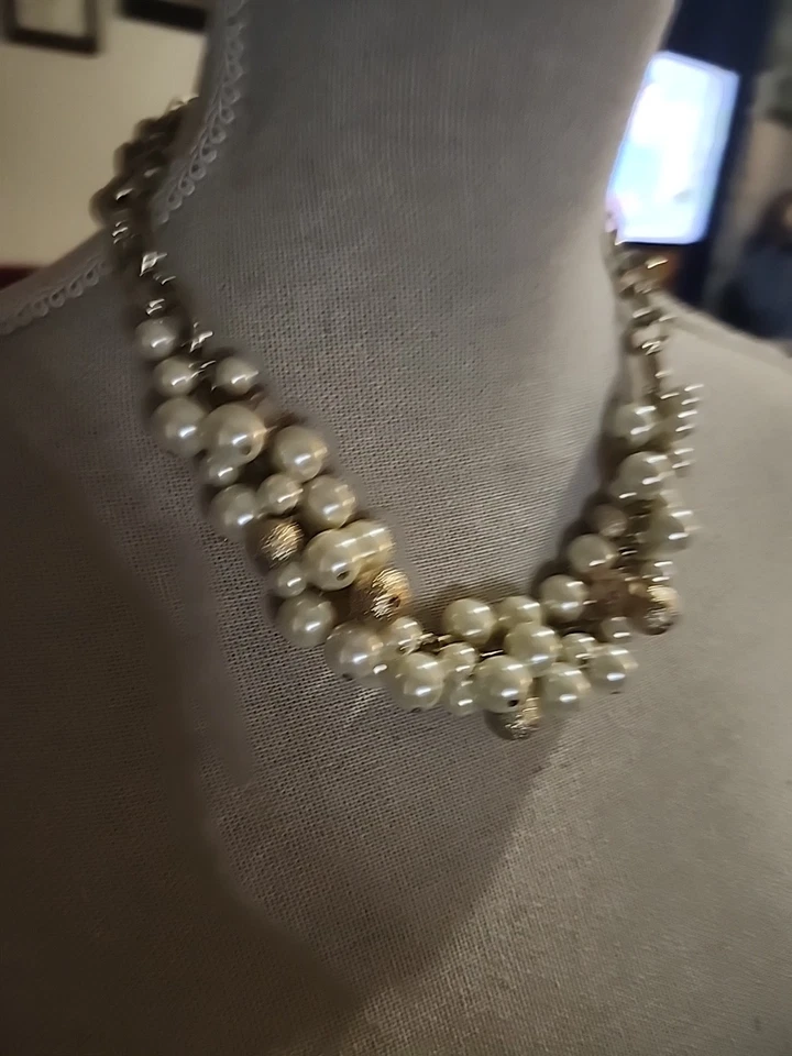 Jewel Kade Faux Pearl and Crystal Cluster Silver Tone Necklace - Image 2 of 4