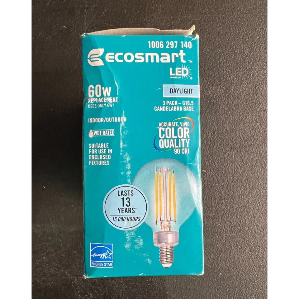 EcoSmart LED Globe Bulb Daylight G16.5 60W Eq Filament Dimmable 3‑Pack - Image 4 of 4