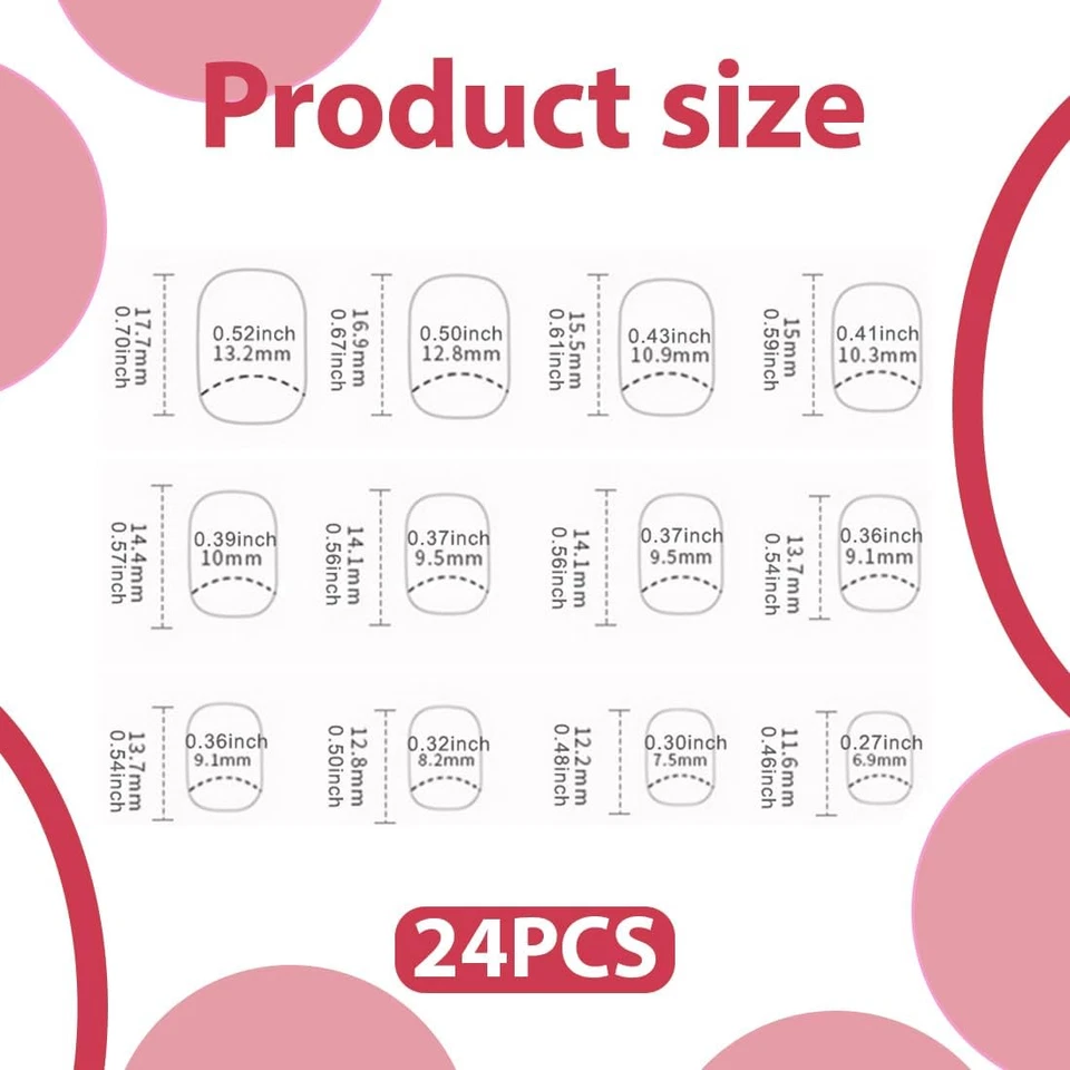 24Pcs Unghie Finte Rosse Unghie Finte Corte Quadrate Adesive Gel Nail Stickers U - Immagine 2 di 4