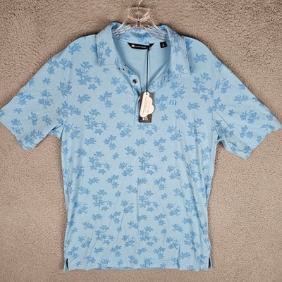 Travis Mathew Polo Mens M Blue Port Day Cloud Collection Floral Golf Shirt