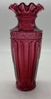 Fenton Art Glass Cranberry Fluted Ruffled Vase Mid Century Column Flute Arch