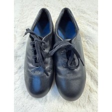 Capezio Tele Tone Tap Shoes Black Leather Lace Up Women Size 7 1/2