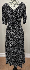 Old Navy Black White Floral Midi Dress M Cottagecore Prairie Boho Dress