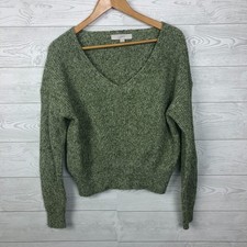 Ann Taylor LOFT Womens XS Long Sleeve V Neck Pullover Sweater Cotton Blend Green