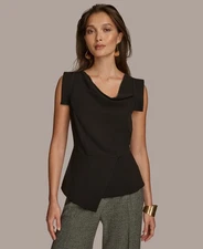 Donna Karan Women's Sleeveless Asymmetric Blouse Black Size L MSRP $99