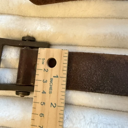 Vintage Old Nave Leather Belt Nubuck Brown 44” X 1.5 “ slide-through Lock - Picture 9 of 10