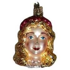 Old World Christmas Angel Head Ornament Blown Glass Gold 3" In Original Box