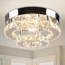 Mini Chandelier LED Crystal Ceiling Light 2 Layers Round Flush Mount Ceiling ...