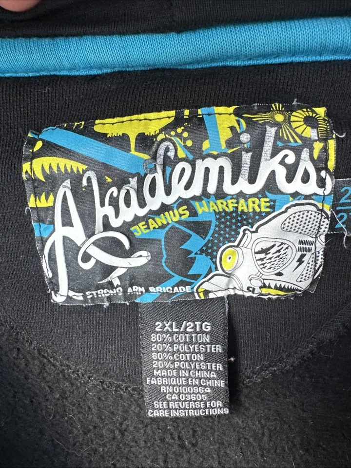 Sudadera con capucha vintage Y2K Akademiks tiburón negro cremallera AOP talla 2XL Cyber Grunge Foto 2 de 4