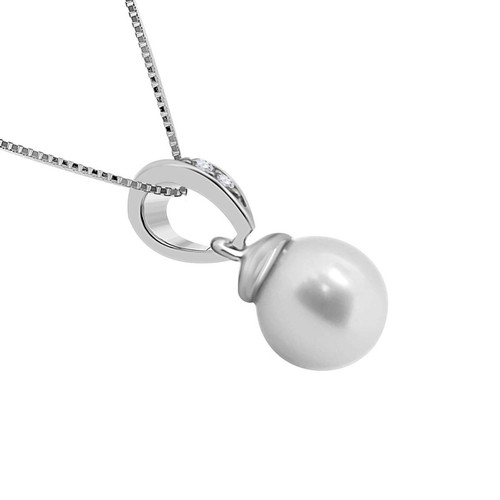 1.05 Ct Created White Pearl&Natural Diamond Pendant Necklace for Women in10KGold - Picture 23 of 36