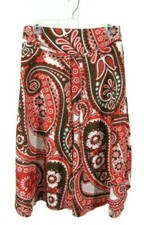 Talbots Skirt Sz 4 A-Line Americana Paisley Floral Orange Brown Cotton