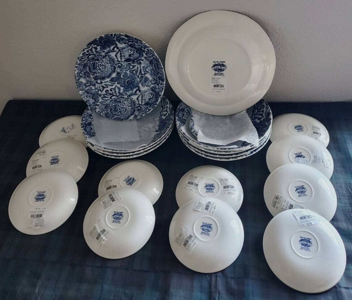 RALPH LAUREN FADED PEONY BURLEIGH DINNER PLATE+TEA CUP & SAUCER+