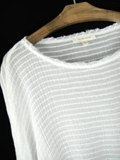 Grade & Gather Size S/M White Semi Transparent Stripe Fray Edge Top