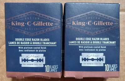 Lot of 2 King C Gillette Double Edge Safety Razor 10 Blades EACH Pack