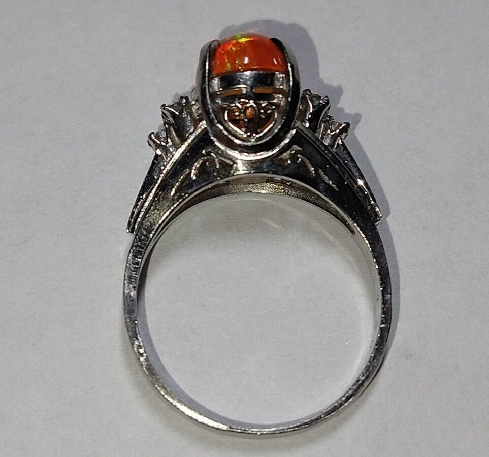 Solid platinum natural opal diamond ring 4.96 gra… - image 11